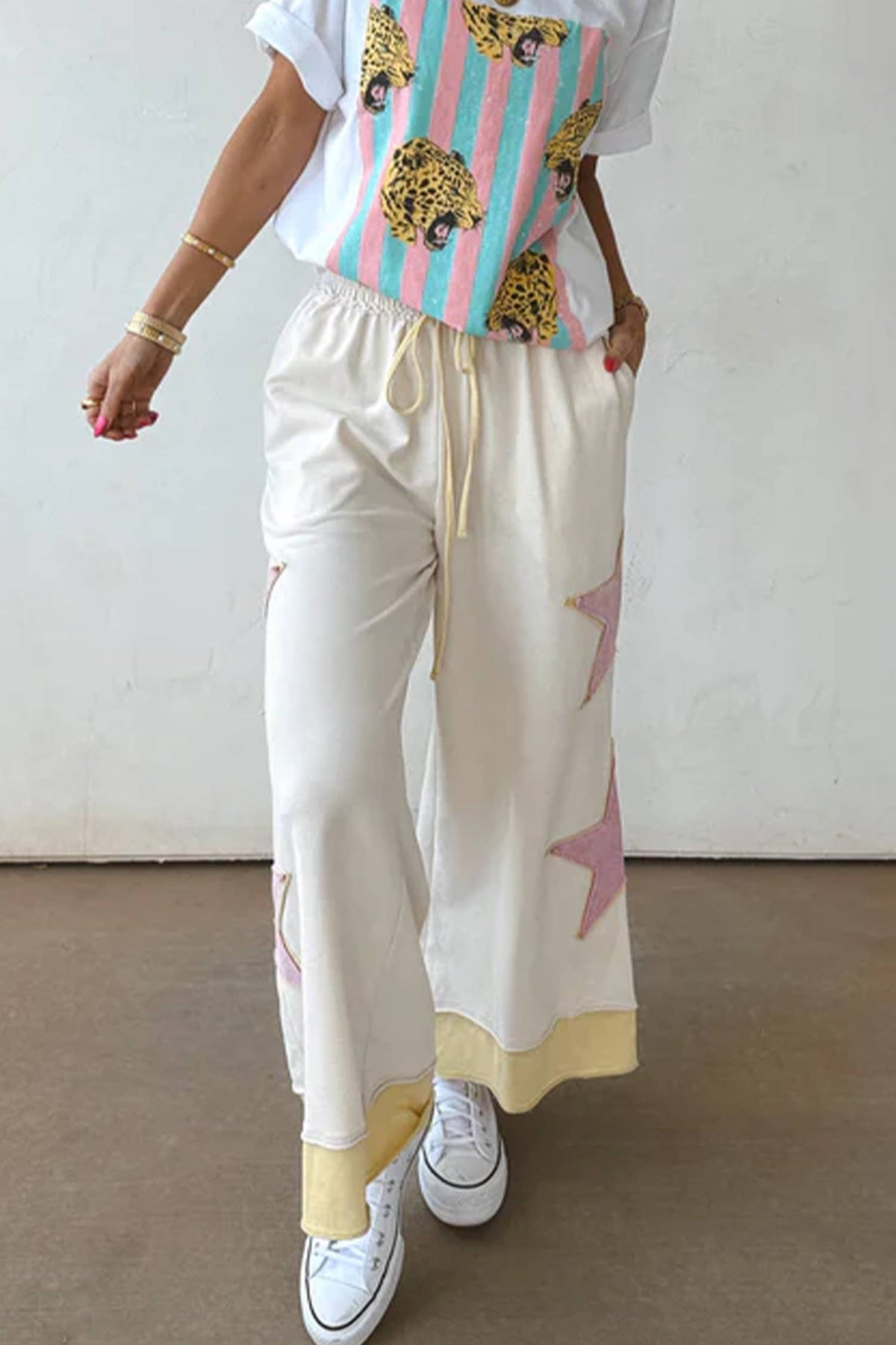 Star Patchwork Wide Leg Pants