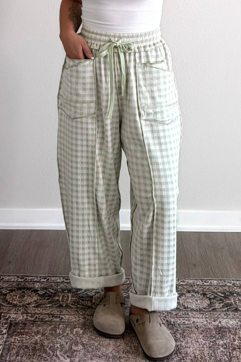 Gingham Barrel Pant