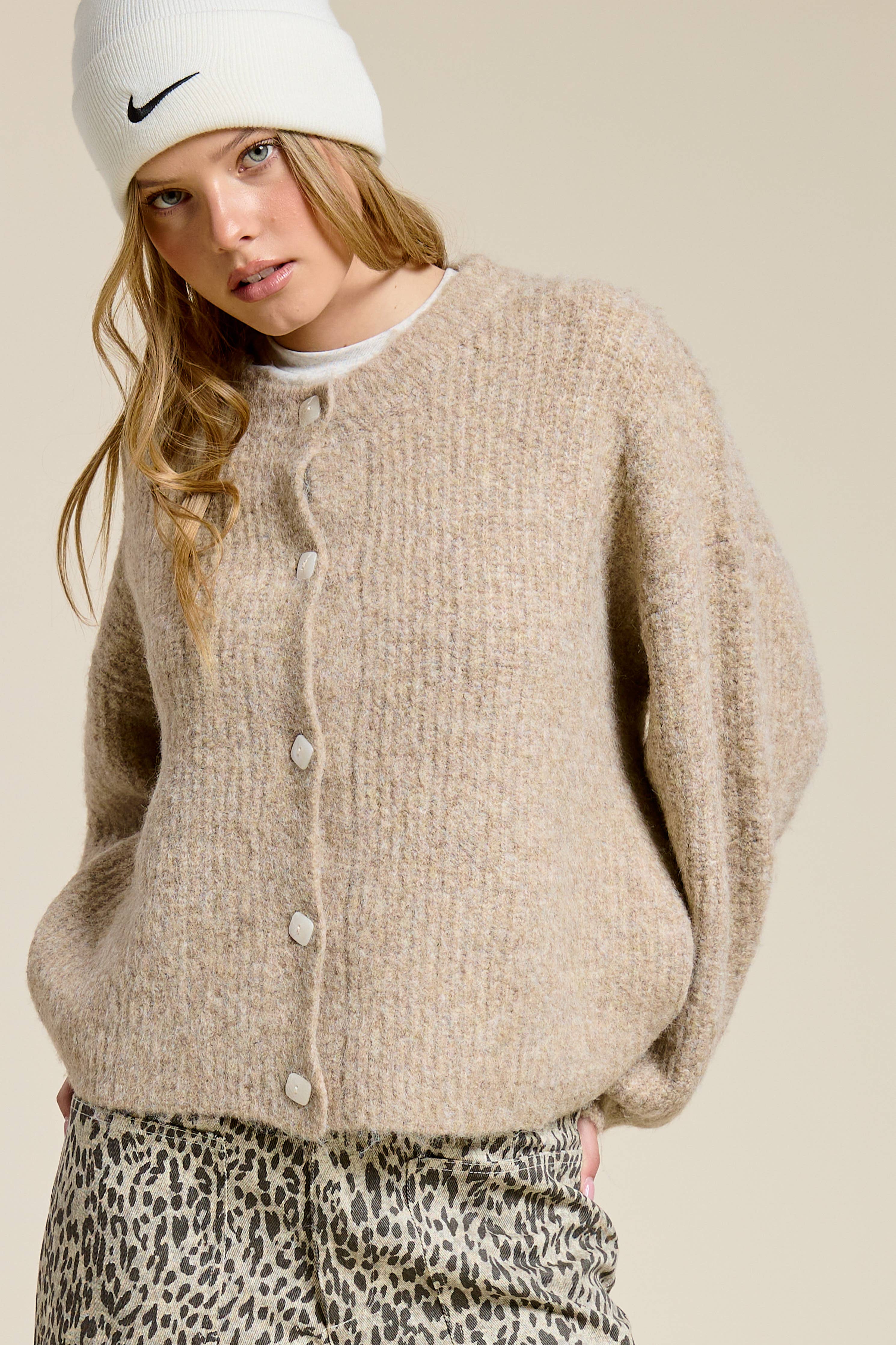 Balloon Sleeve Knit Cardigan