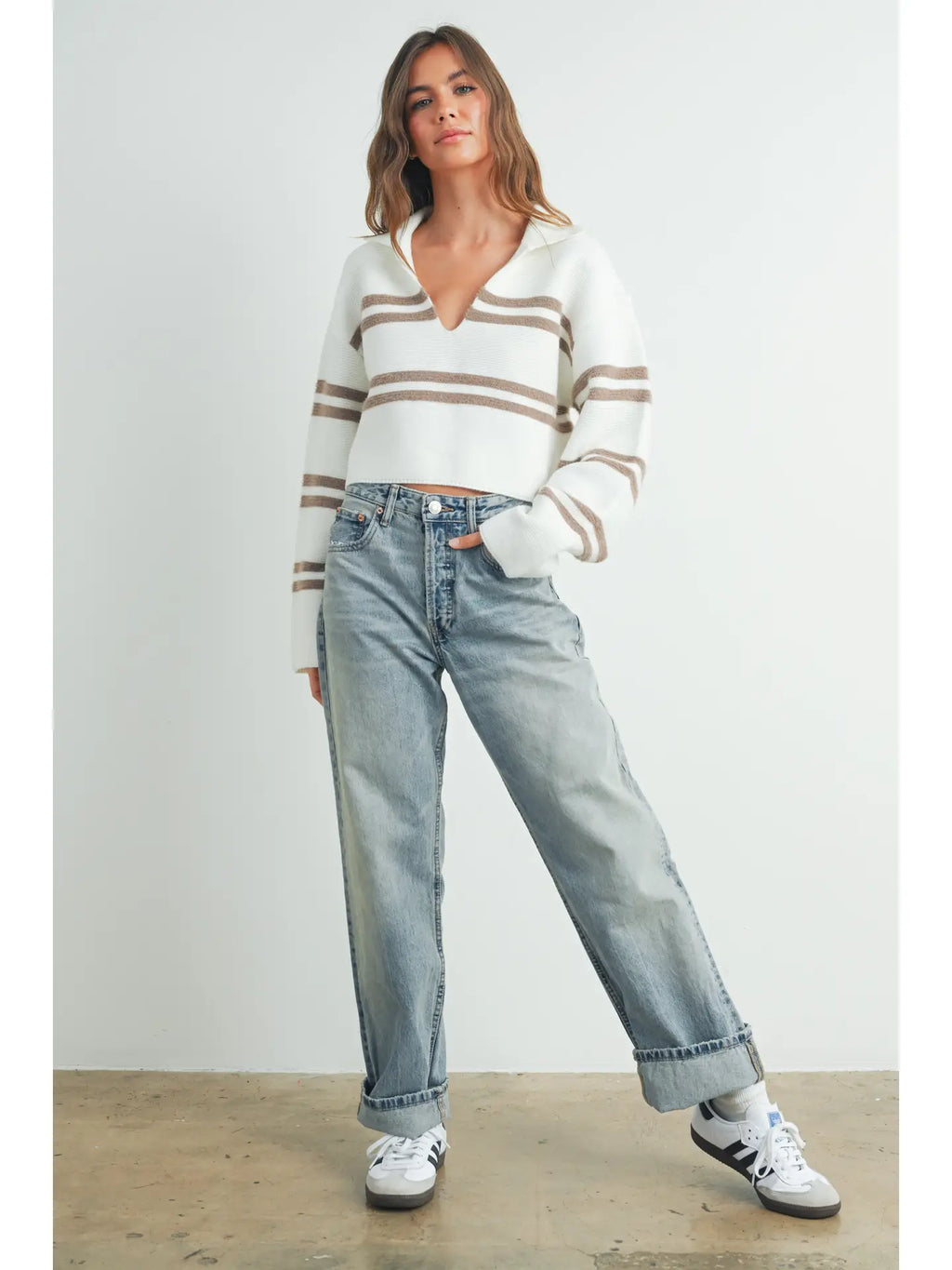 Striped Crop Collar Sweater