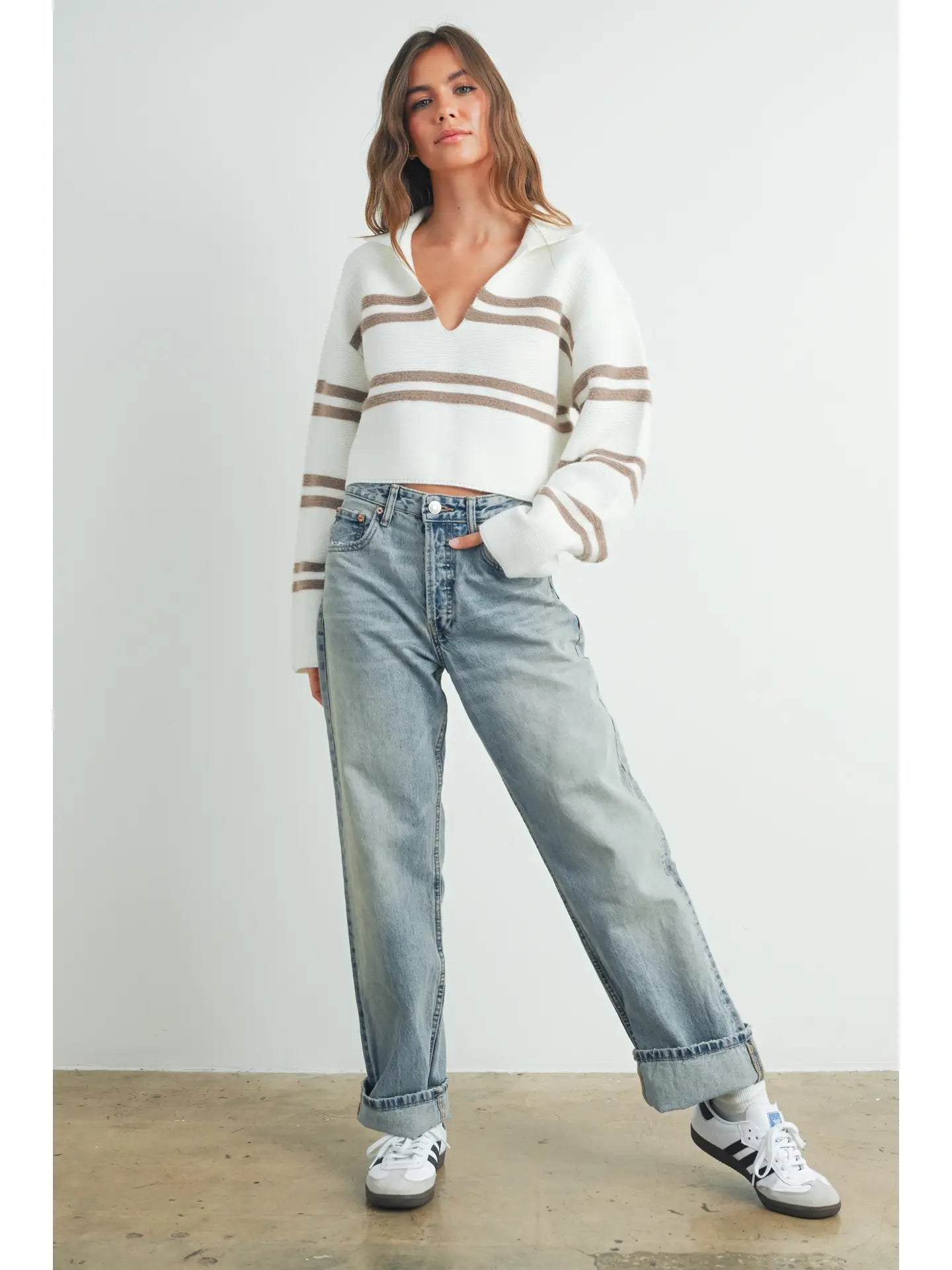 Striped Crop Collar Sweater