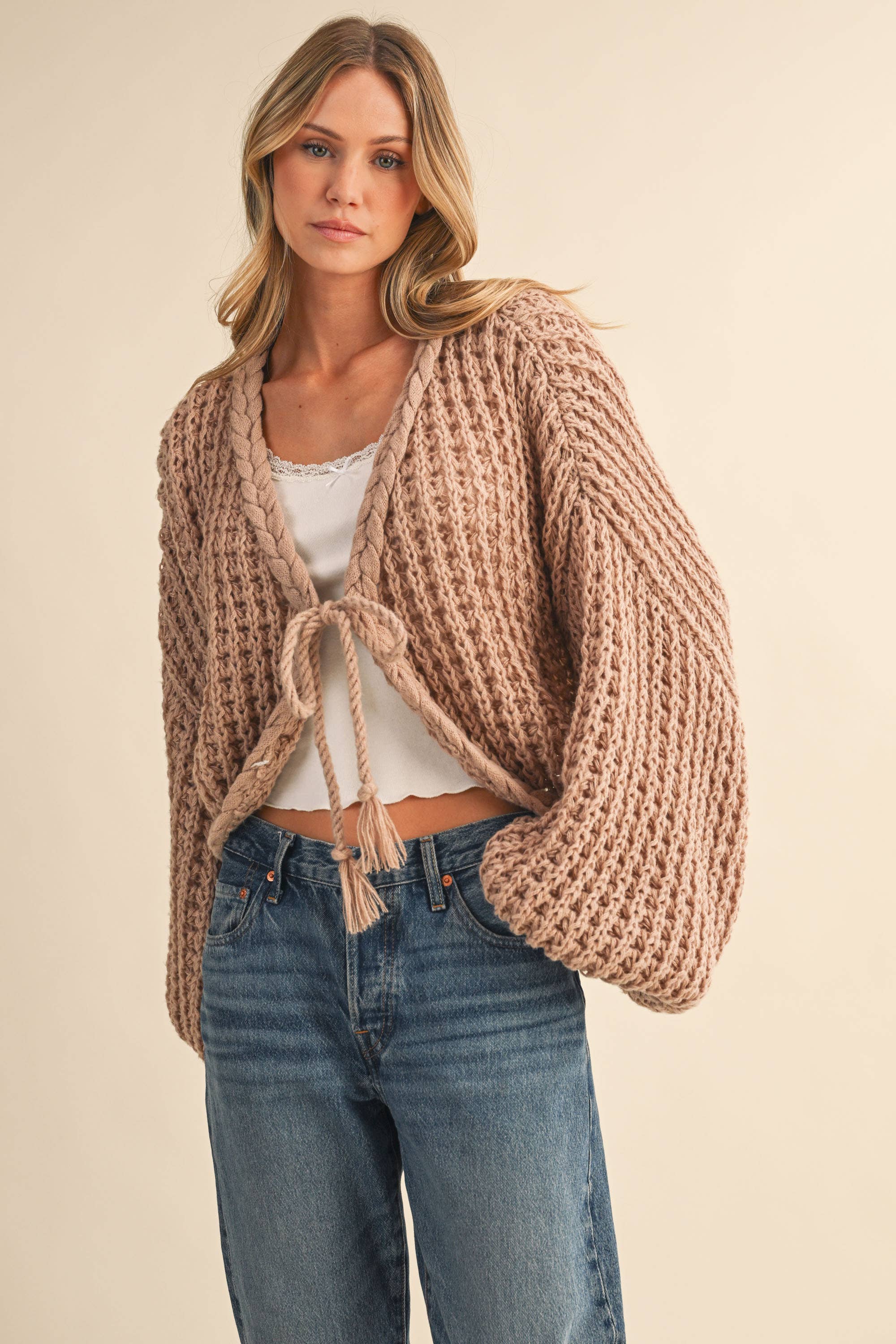 Braided Knit Tie Cardigan
