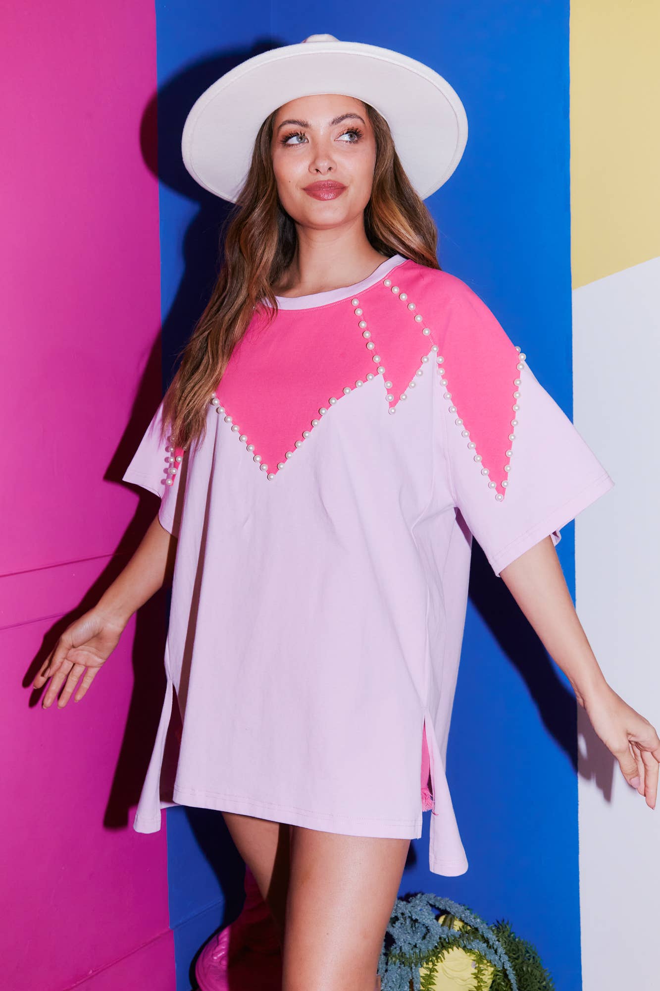 Color Block Pearl Top