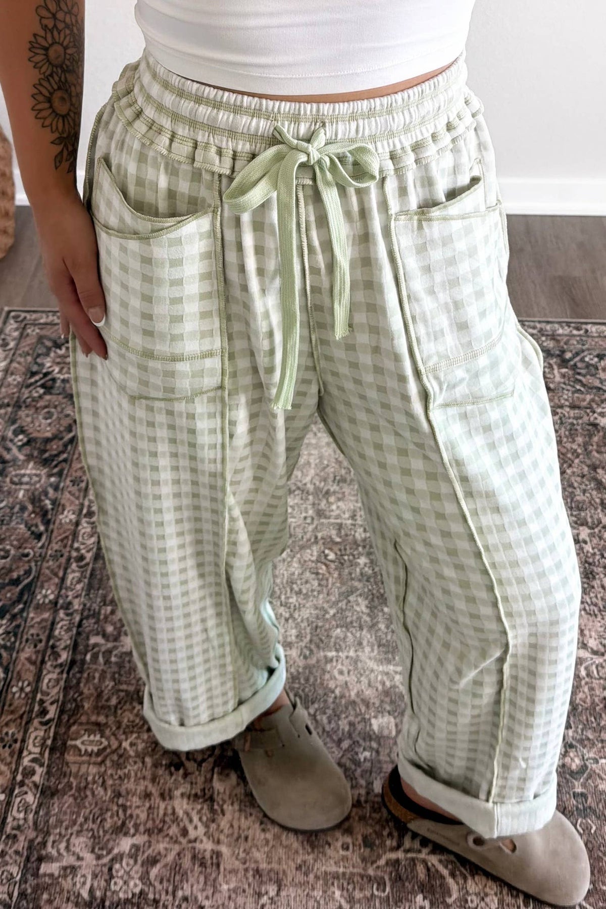 Gingham Barrel Pant